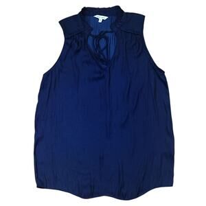 Naked Zebra Sleeveless V-Neck Front Neck Tie Navy Blue Top Small